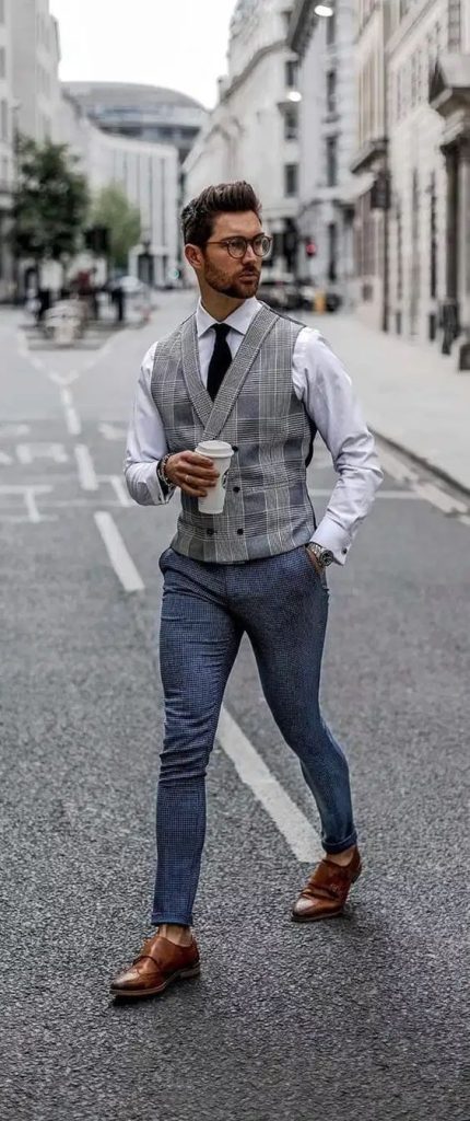 plaid tixedo vest for suitable men's workwear