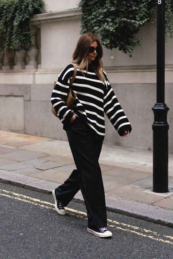 black and white monochrome style in oversized outfit 