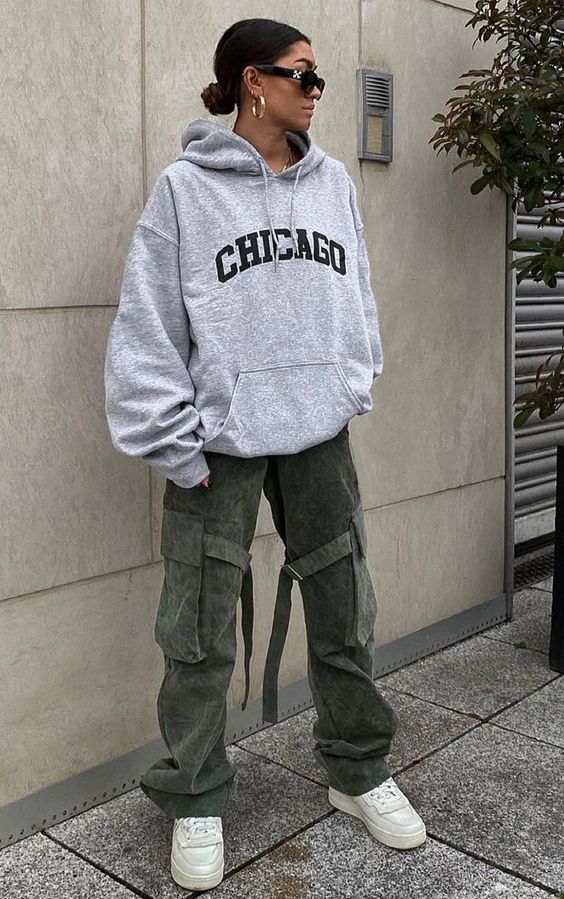 oversized hoodie with cargo pants to show up the trendy style