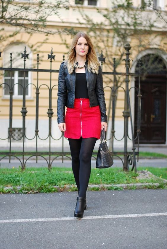 cool in red and black color clash combination outfit