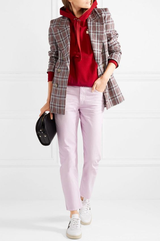 Hooded Blazer with Pastel Colored pants
