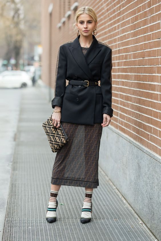 chiffon midi dress with a maxi blazer for women's oversized outfit