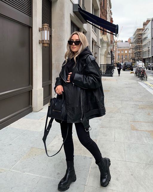All in Black with Hoodie and Shearling Jackets as a unique style