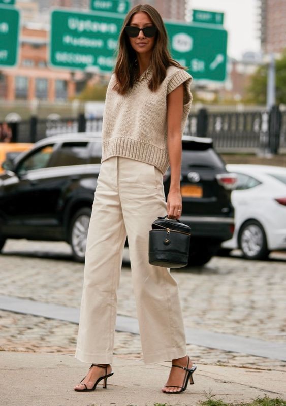 monochromatic style with the sweater vest outfit