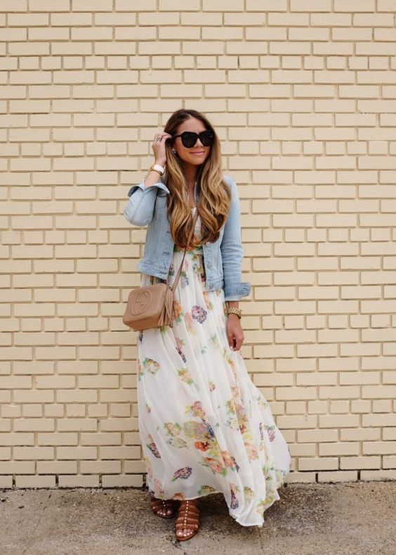 use denim jackets to style your maxi dress become trendy