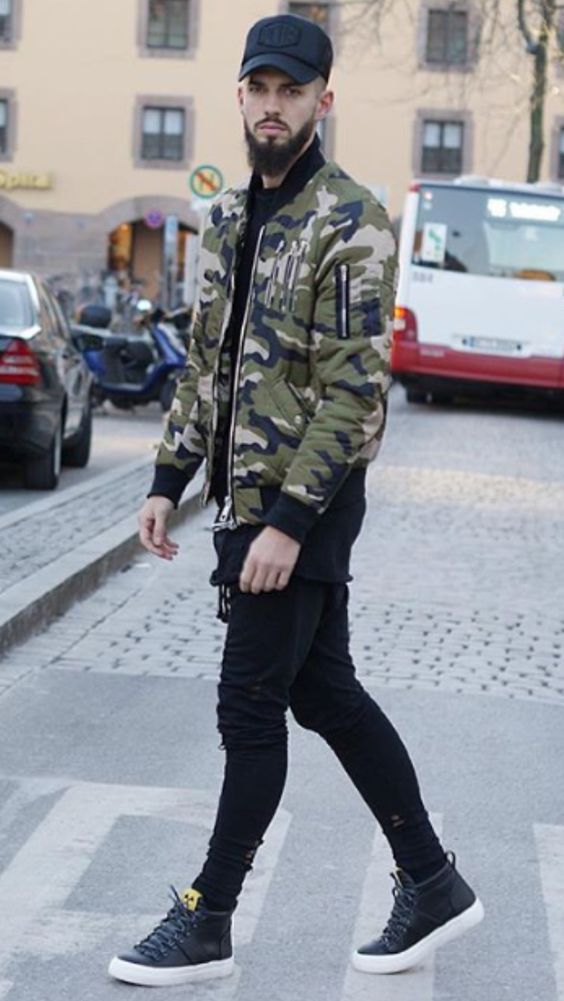 look manly like an army with comouflage bomber jackets