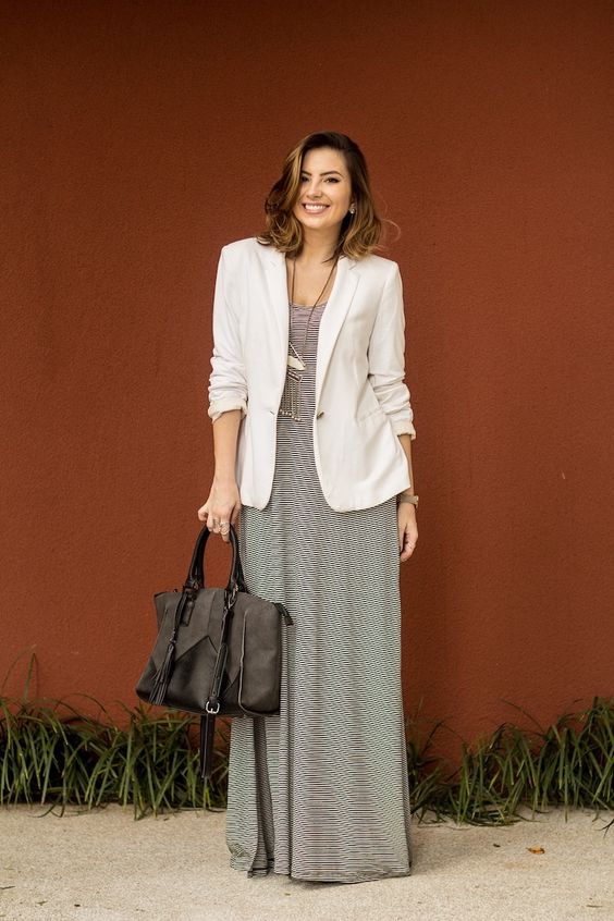 fashionable women's work outfits in maxi dress