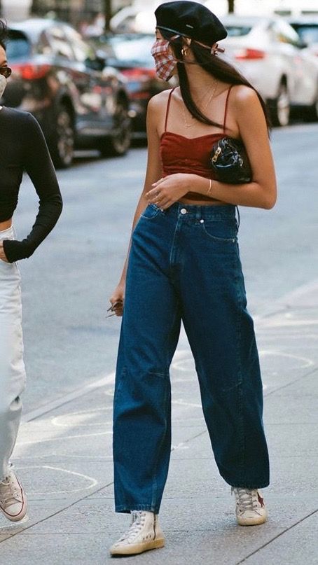 baggy jeans with the spaghetti strap crop top