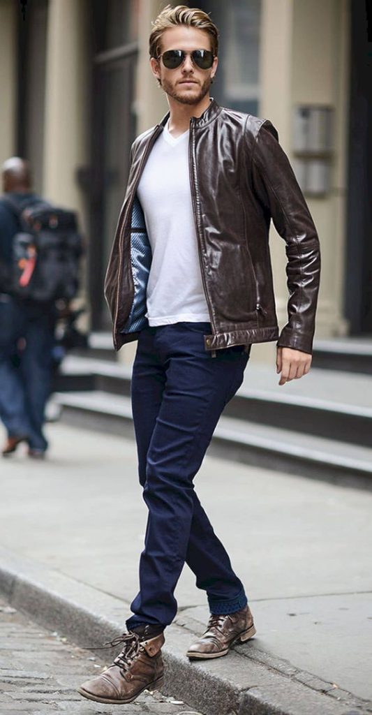 classy style in your leather bomber jacket outfit