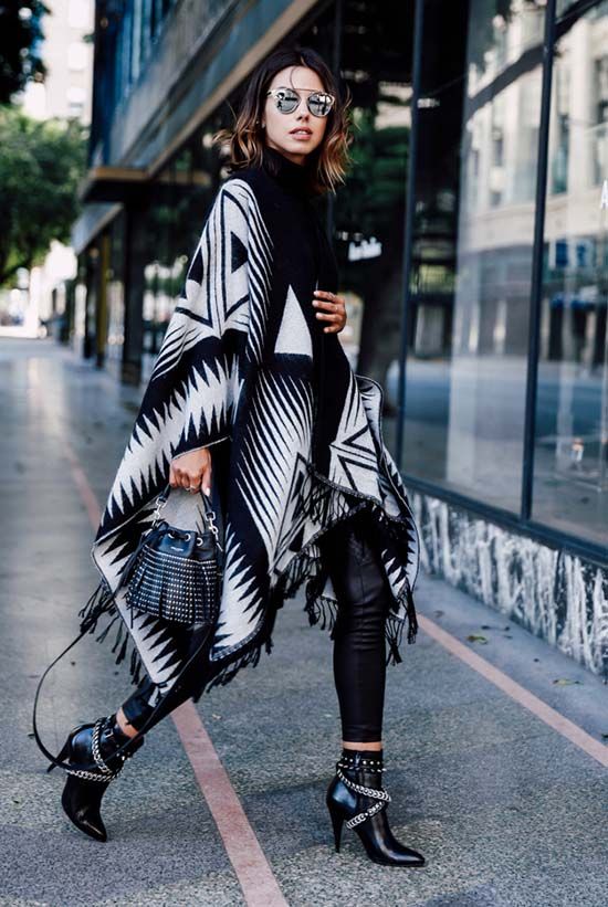 Boho-chic style using oversized monochrome tribal scarf