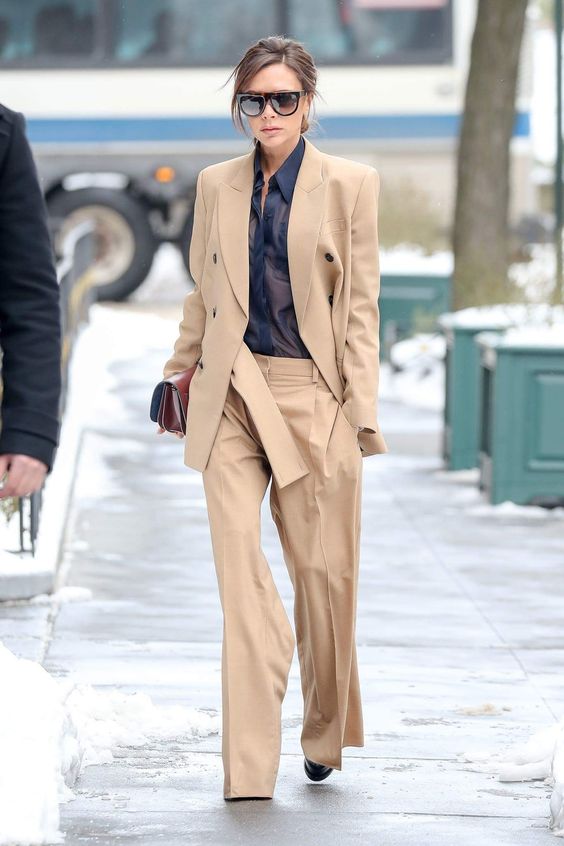 oversized brown suits with sheer top