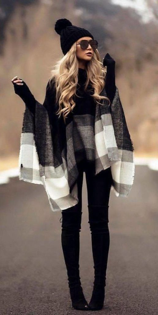oversized scarf with black long sleeve turtleneck sweaters