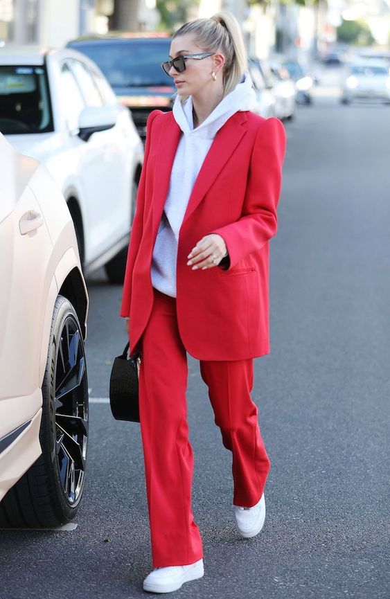 Red Women Trouser Suits with Hoodie to comfy outfit