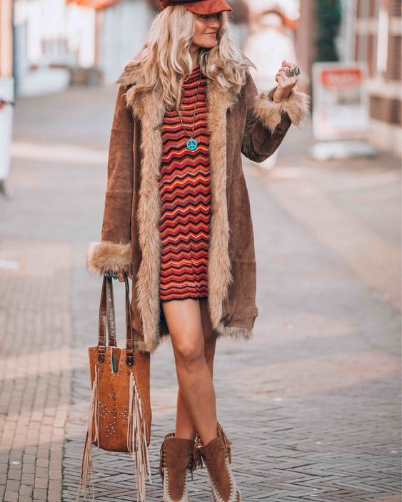 boho chic style using winter jackets