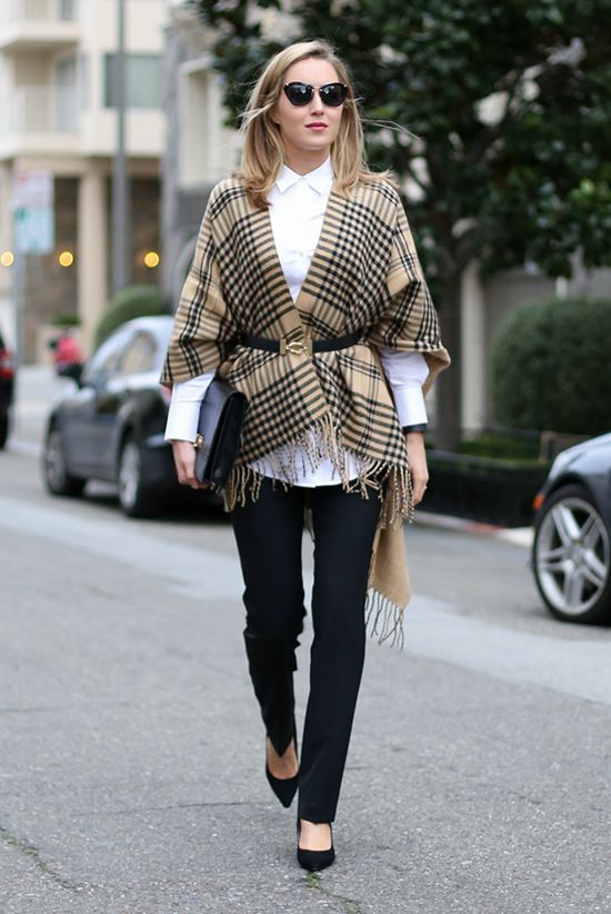 fashionable work outfits with oversized scarf