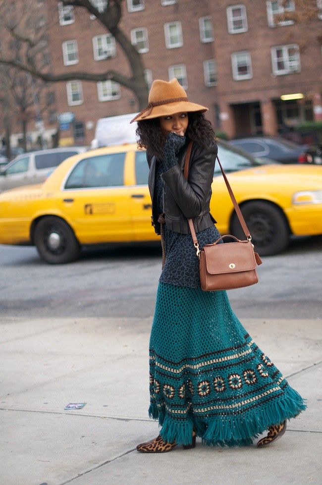 chochet maxi skirt in boho chic style