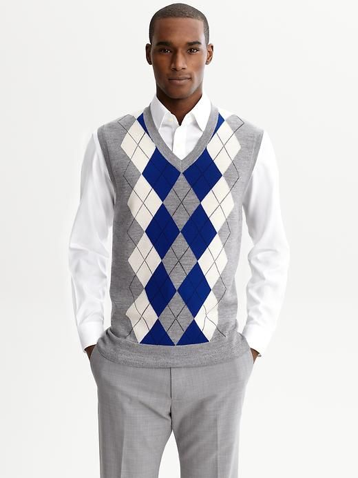 knitted vest with a long sleeve collared shirt as your semi-formal workwear