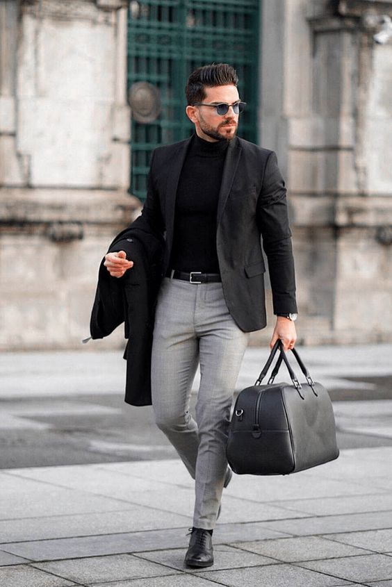 turtleneck sweater and coat as formal workwear in winter