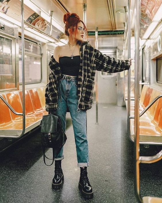 flannel jackets and blue jeans for retro grunge outfits