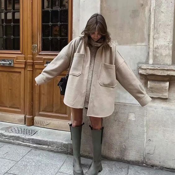 oversized jacket together with a long sweater