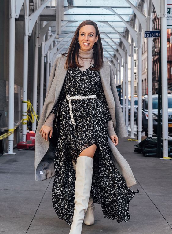 long sleeve coats and maxi dress as winter outfit