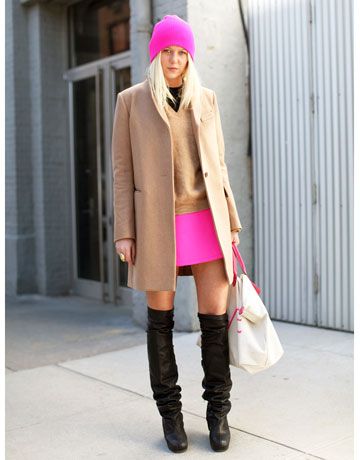 magenta and khaki as your choice to create color clashing outfits
