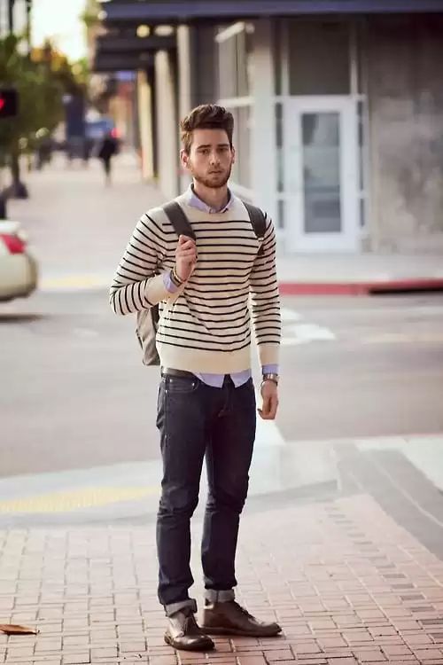 Smart Casual Outfit in College in sweater and shirt
