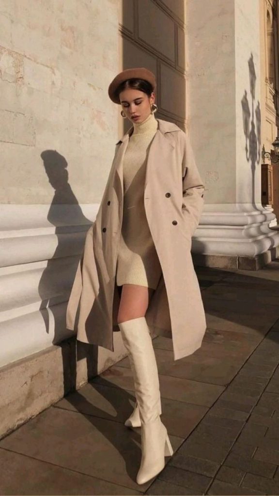 classy winter outfits in knee high boots