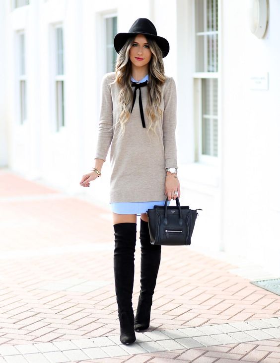 preppy style with over knee high boots