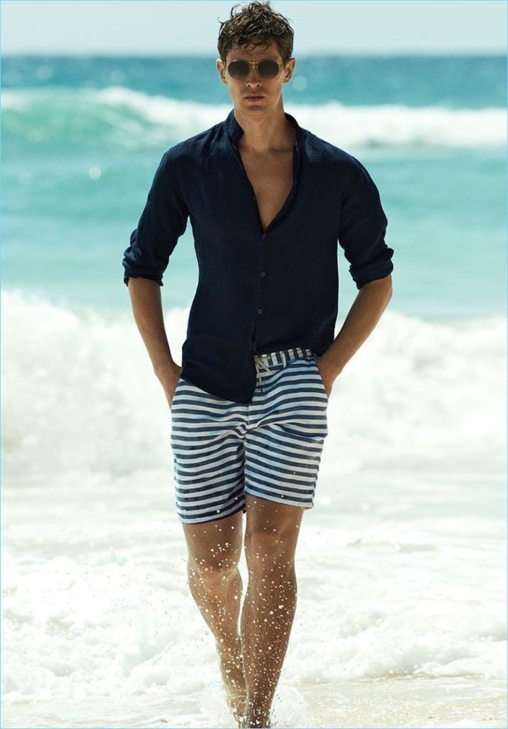 Bermuda striped shorts for casual outfit in the beach