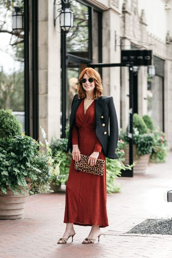 the best formal style in daily outfit with blazer and maxi dress