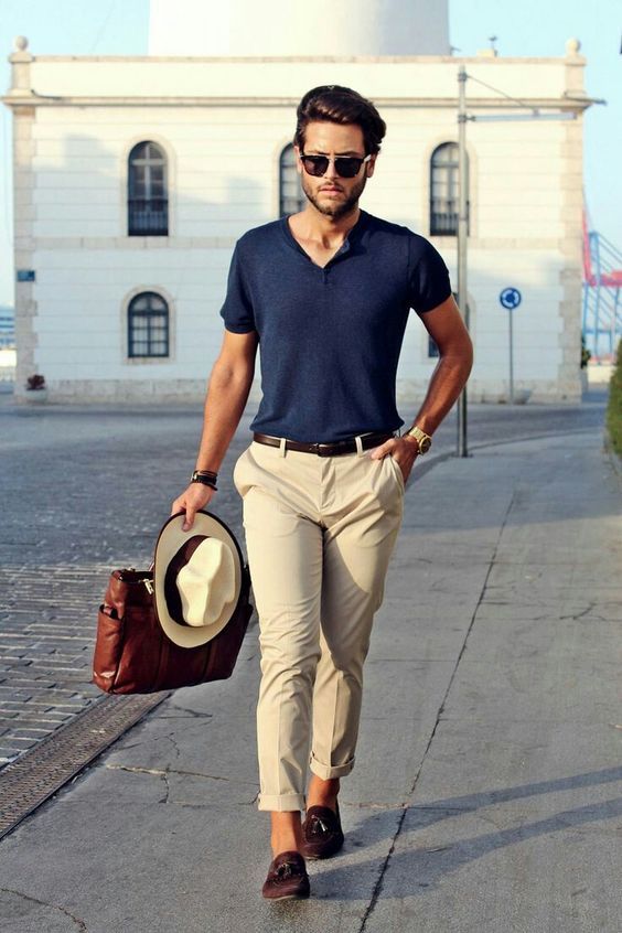 chinos and blue navy tops for urban style