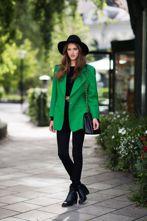 green leaf blazer for fresh look in your daily outfit ideas