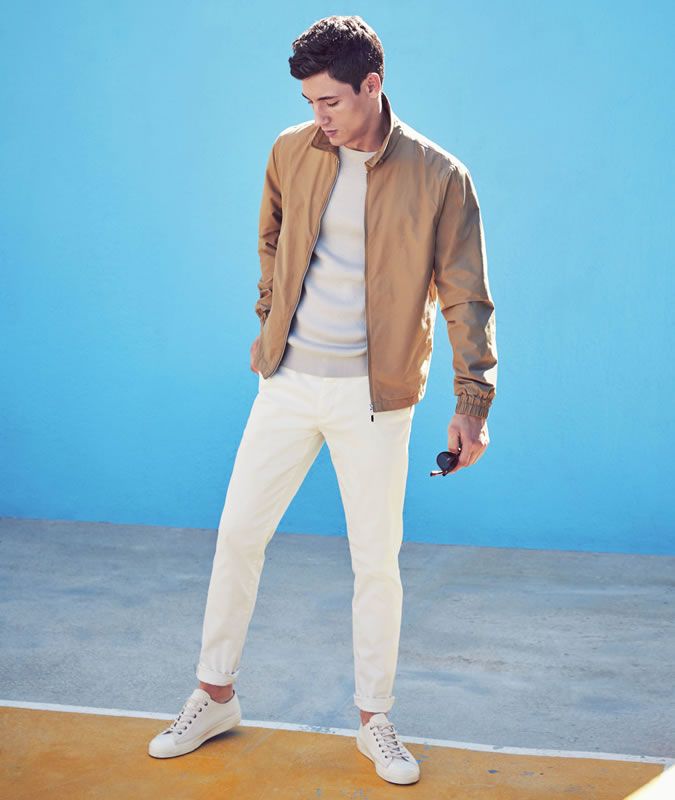 smart and trendy men's outfit in summer with bomber jackets