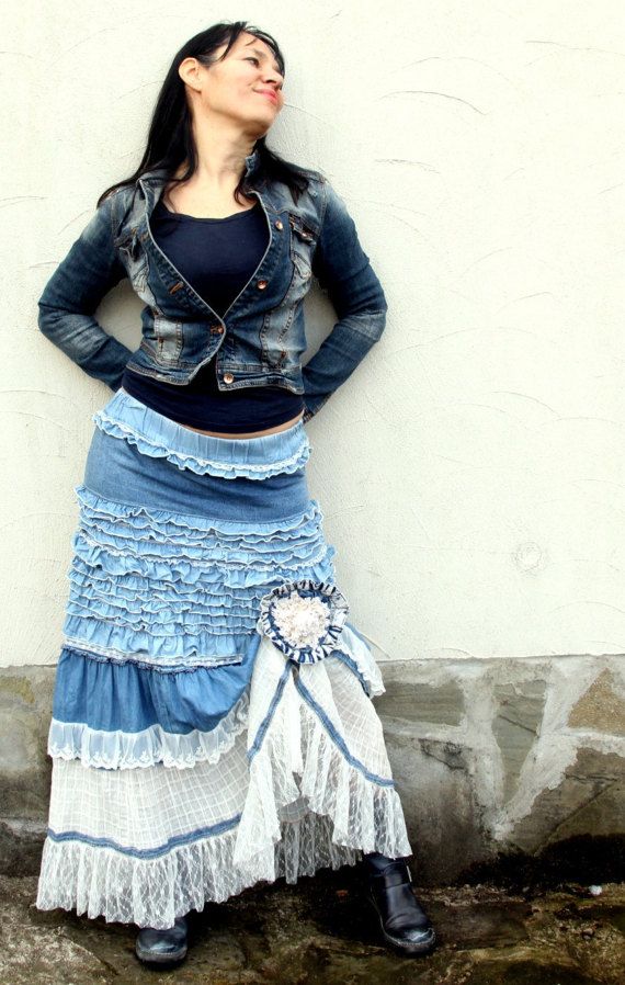 lace layered ruffle long skirt for shabby clothing style