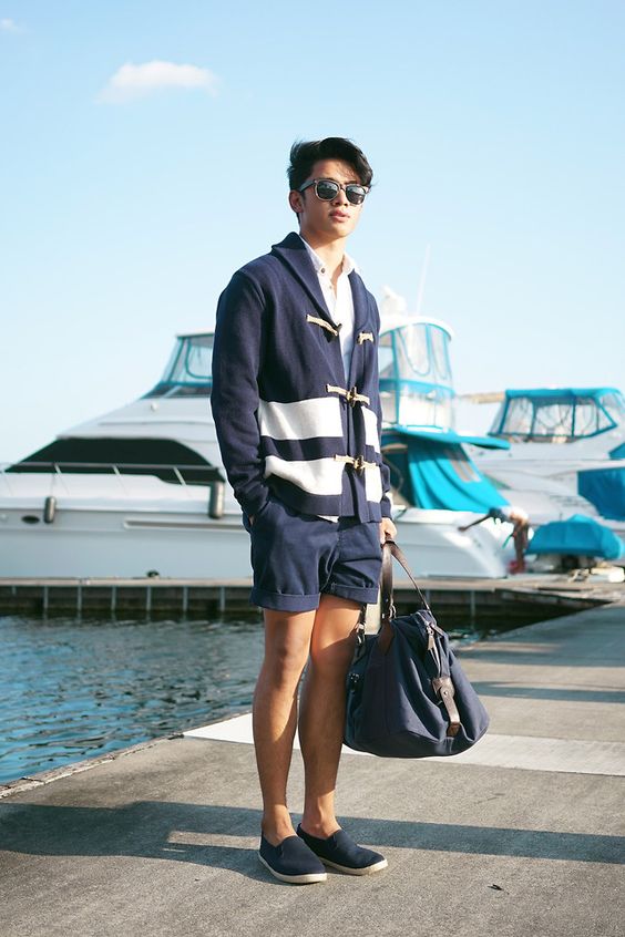 duffle cardigans in the navy shade for nautical style