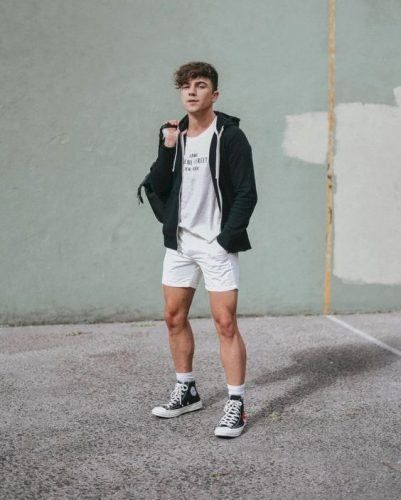 trendy spring style in shorts and hoodies
