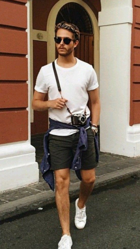 Bermuda shorts with a casual t-shirt and sneakers