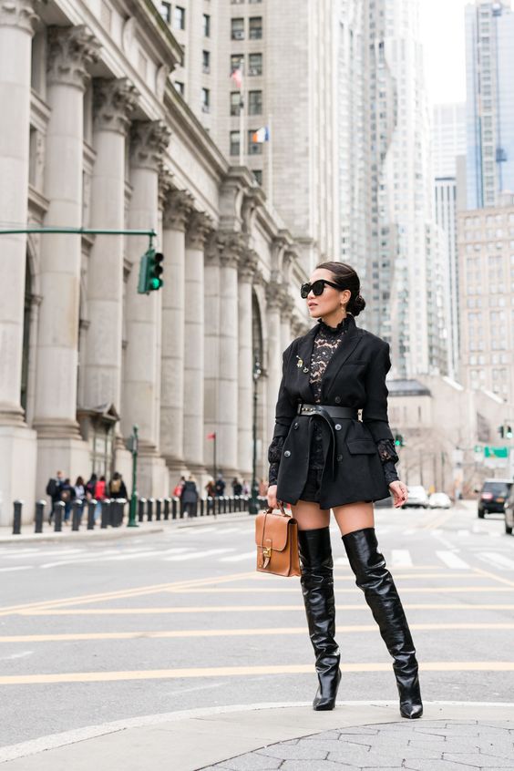 black heeled knee-high boots for fancy and classy style in your women's outfit ideas