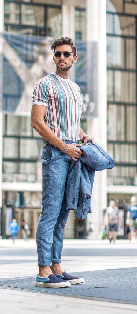 nautical style with the strip t-shirt and blue pants