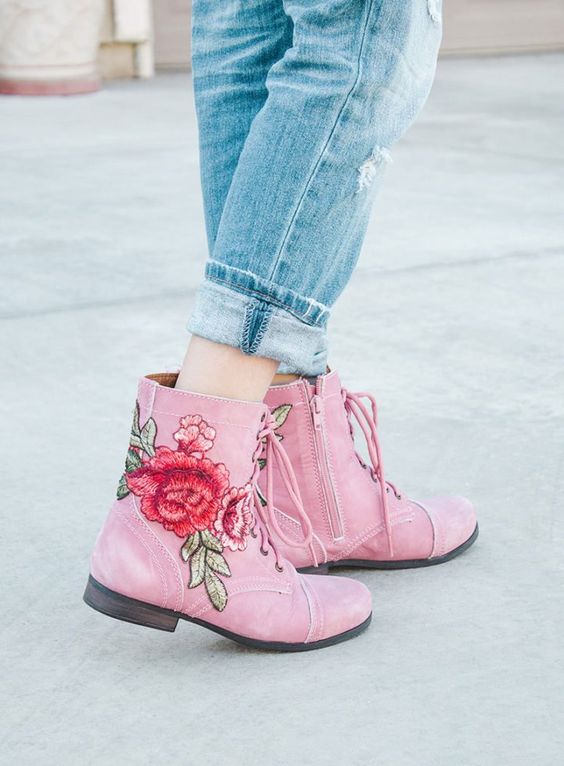 Floral embroidery in boots