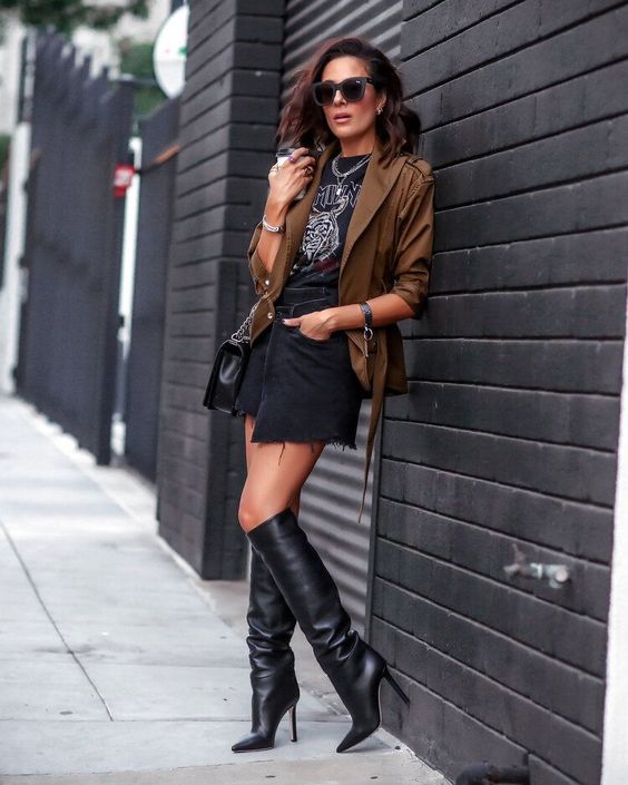 trendy and cool-girl style with knee-high boots