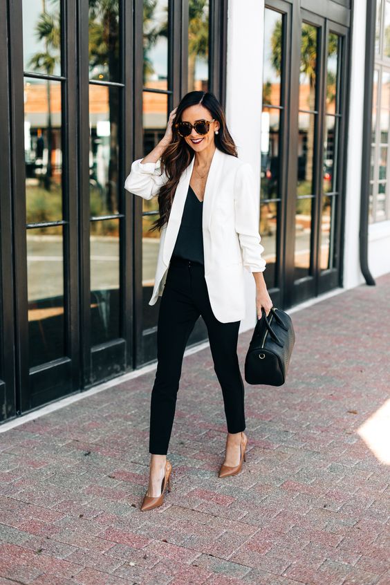 white solid blazer for women's work outfit style