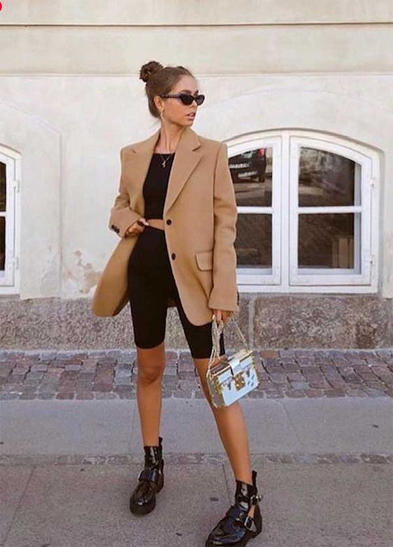sporty style in blazer outfit ideas for women with biker shorts