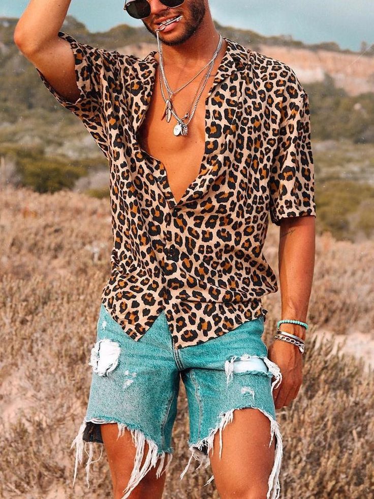 leopard print shirt and cropped jeans for funky and trendy bohemian style