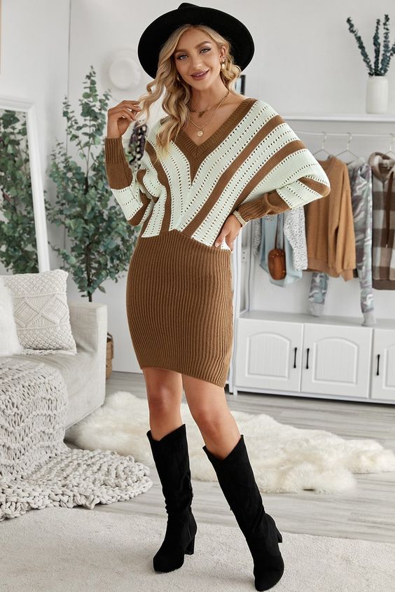 cowboy girl style by wearing long sleeve sweater dress