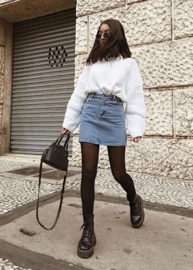 mini skirt outfit style during winter