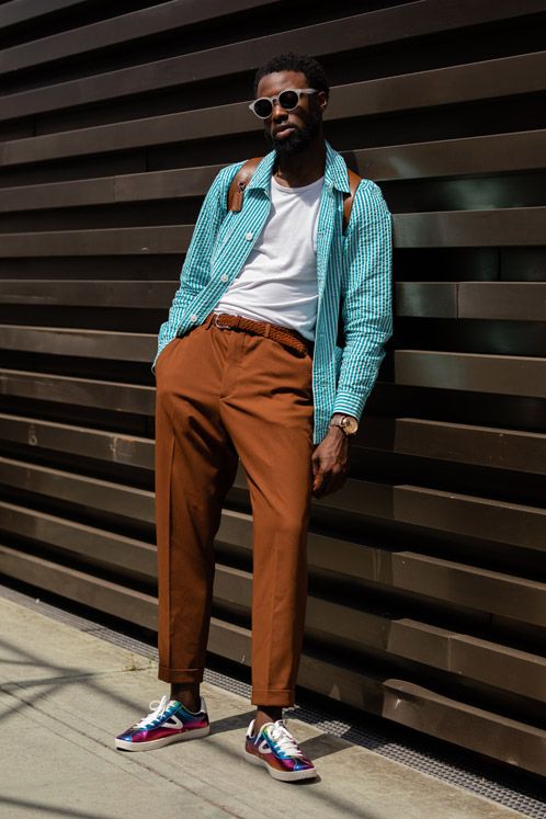 color blocking technique in men's pastel clothing