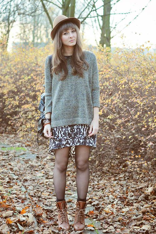 crewneck sweater over mini dress in winter style