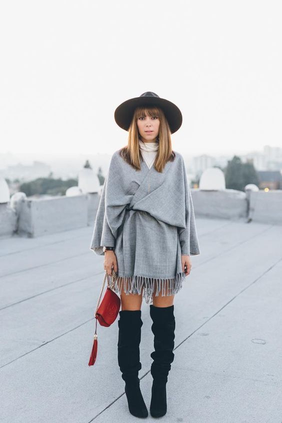 Styling a blanket scarf like a poncho for winter style
